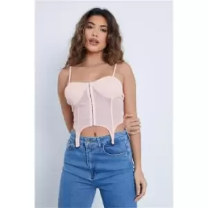 Image of I Saw It First Baby Pink Mesh Hook And Eye Corset Detail Crop Top - Pink