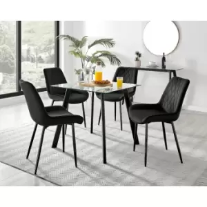 Image of Furniturebox UK - Furniturebox Seattle Glass and Black Metal Leg Square Dining Modern Industrial Dining Table & 4 Black Pesaro Black Leg Velvet Chairs