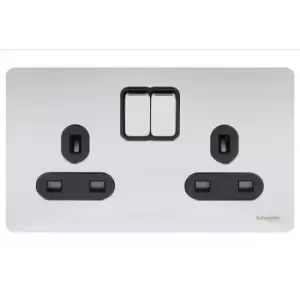 Image of Schneider Electric Ultimate Screwless Flat Plate - Double Switched Power Socket, 13A, GU3420BPC, Polished Chrome with Black Insert