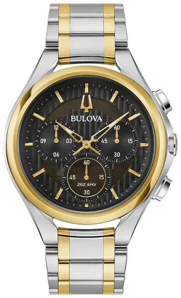 Image of Bulova 98A301 Mens Curv (44mm) Black Dial / Two Tone Watch