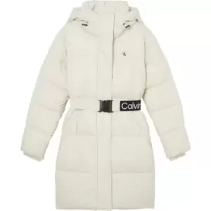 Image of Calvin Klein Jeans Logo Belt Waisted Long Puffer - Cream