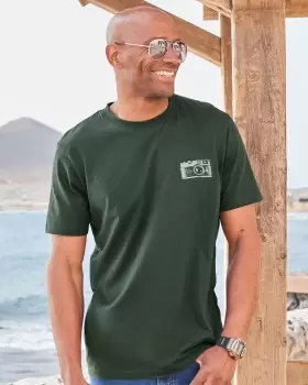 Image of Cotton Traders Mens The Wanderer Printed T-Shirt in Green