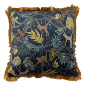 Image of Furn Monkey Forest Cushion Cover (50 x 50cm) (Blue/Orange) - Blue/Orange