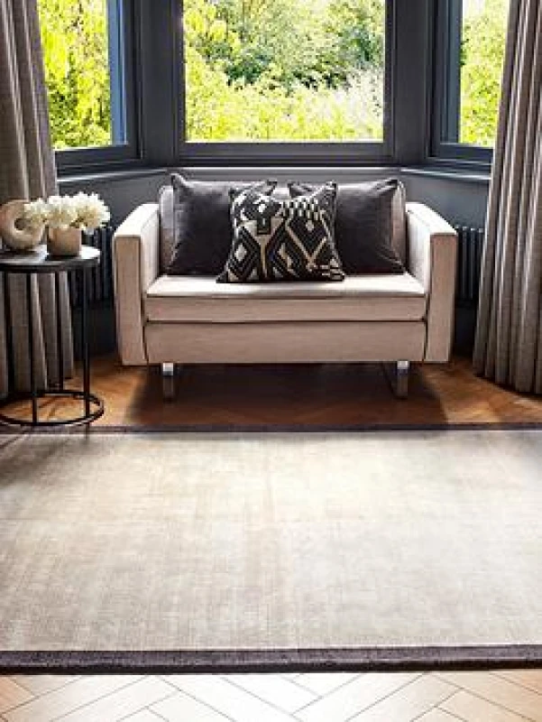 Image of SO'HOME Distressed Hand Woven Viscose Border Rug Beige/Charcoal Grey 120X170CM