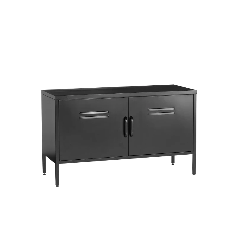 Image of Moderna Black Metal TV Stand Cabinet Retro Low Sideboard Cabinet Buffet Retro 100cm Size: Large Black Unisex Large