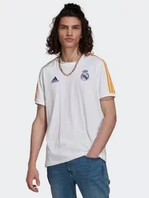 Image of adidas Real Madrid 3-stripes T-Shirt, White/Blue/Orange, Size L, Men