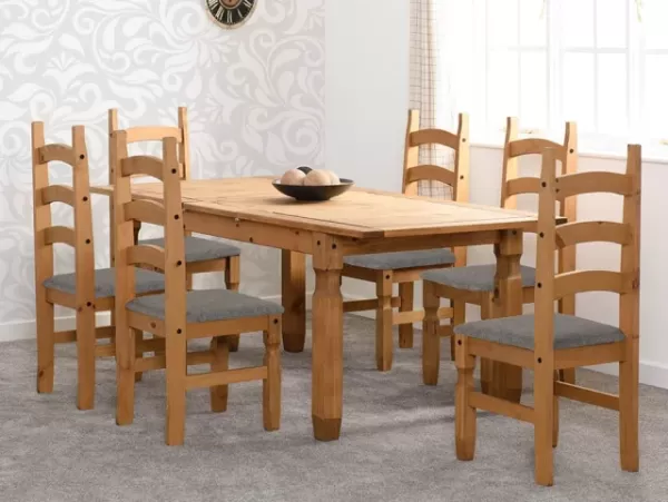 Image of Seconique Corona Pine Extending Dining Table and 6 Grey Fabric Chairs