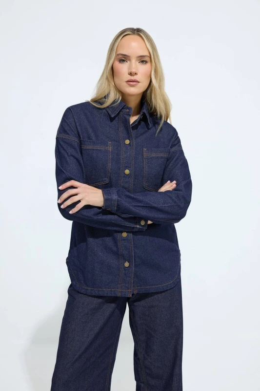 Image of Long Tall Sally Womens Tall Denim Shacket in Dark Indigo Size: 20 Dark Indigo Female 20