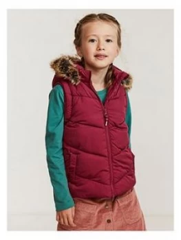 Image of FatFace Girls Elsie Faux Fur Hooded Gilet - Berry, Size 11-12 Years, Women