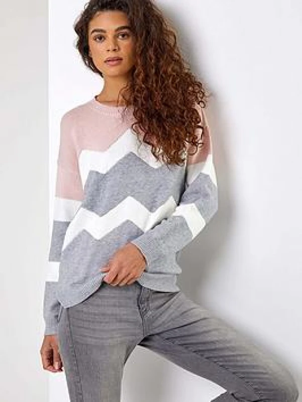 Image of Roman Zig Zag Contrast Jumper Pink female