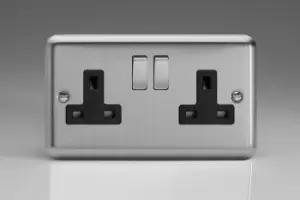 Image of Varilight Classic 2 Gang Switched Socket with Black Insert (Double XS5DB) - Matt Chrome - XS5DB