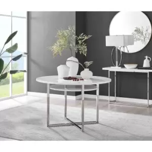 Image of Furniture Box Adley White High Gloss and Chrome Round Storage Dining Table