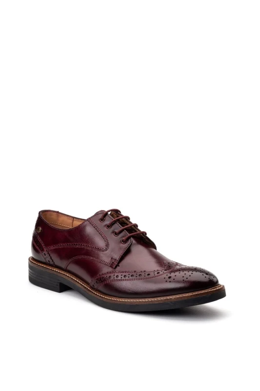 Image of Base London Base London Men York Brogue Shoe in Wine Size: 8 Wine 8 Male 5063294201121