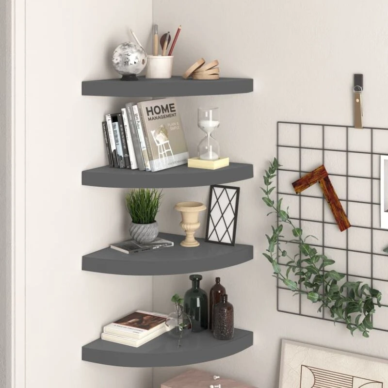 Image of VIDAXL Floating Corner Shelves 4 pcs High Gloss Grey 35x35x3.8cm mdf Vidaxl 8720286075463