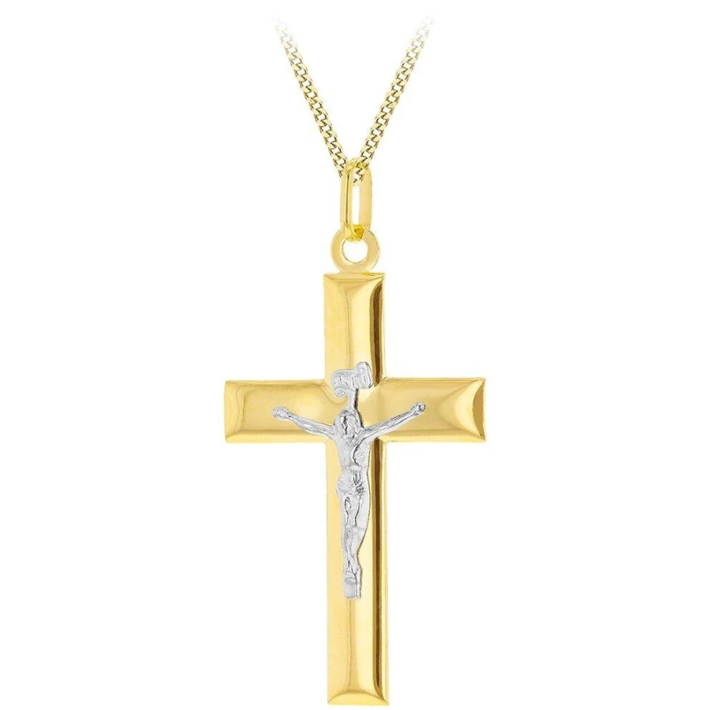 Image of Be You 9ct Gold Large Crucifix Necklace Yellow And Whit unisex 18in