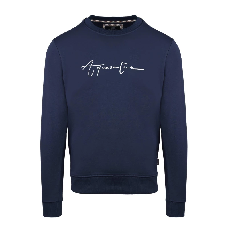 Image of Aquascutum Mens Round Neck Crew Sweatshirt Crew Sweaters Small Blue 52298818350