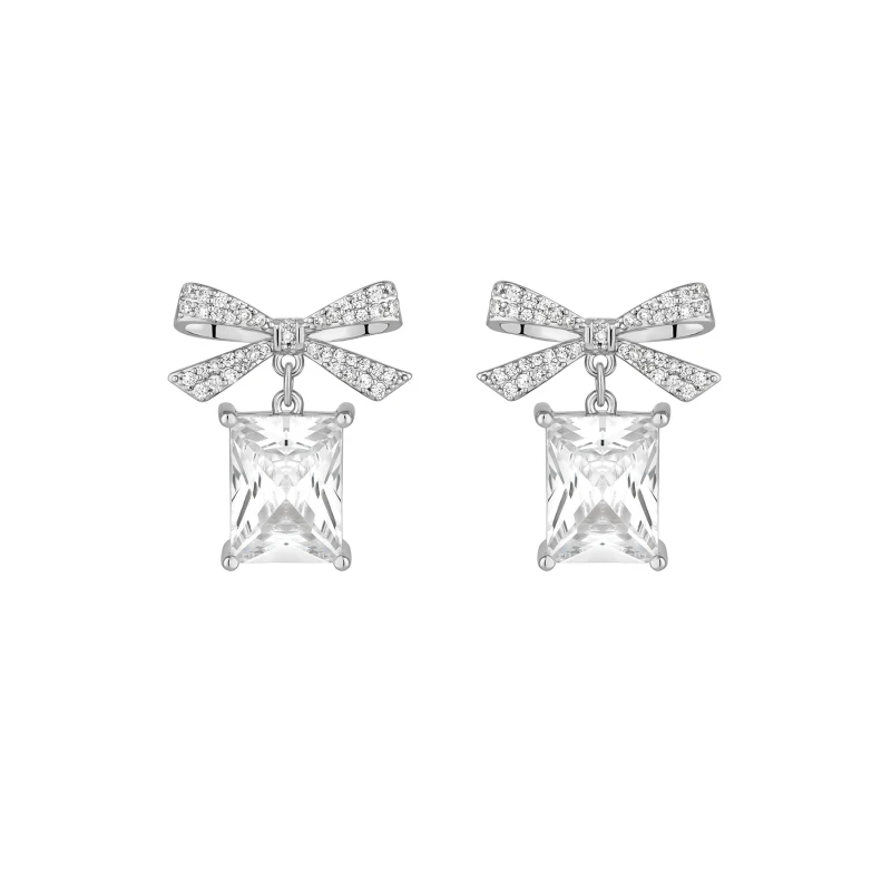 Image of Jon Richard Rhodium Plated Cubic Zirconia Crystal Bow Earrings Jewellery Sets One Size Silver 42545211000