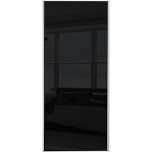 Image of Wickes Sliding Wardrobe Door Silver Framed Single Panel Black Glass - 2220 x 914mm