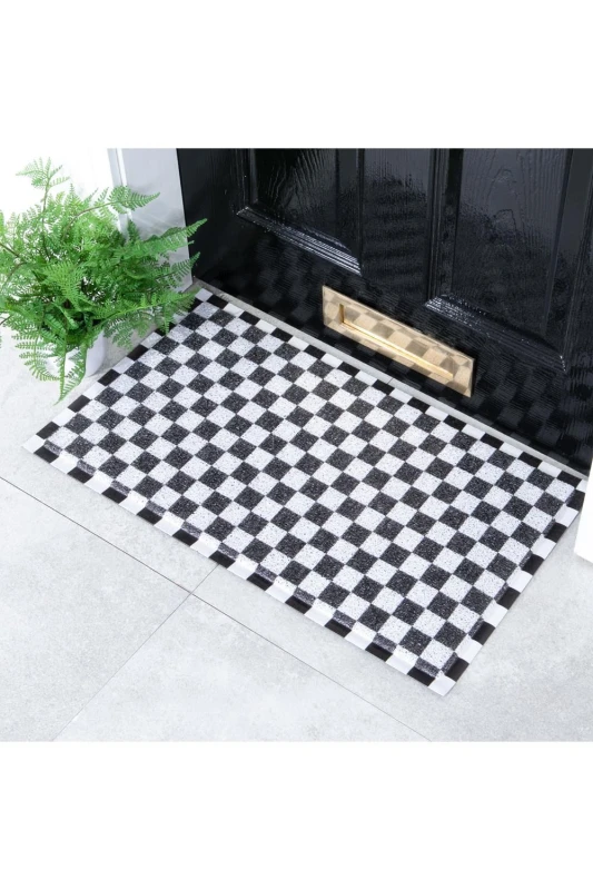 Image of Artsy Doormats Black Check Doormat (70 X 40Cm), Black DMW-BLACKCHECK-