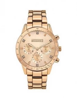 Image of Missguided Missguided Rose Sunray Chronograph Dial Rose Gold Stainless Steel Bracelet Ladies Watch
