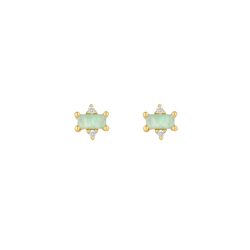 Image of Inicio 14K Real Gold Plated Recycled Amazonite Stud Earrings - Gift Pouch Gold female