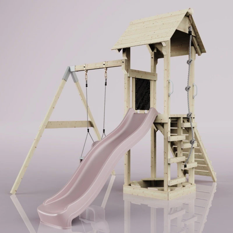 Image of OutdoorToys PolarPlay Tower Kids Wooden Climbing Frame - Swing Helka Rose in Beige Beige Unisex