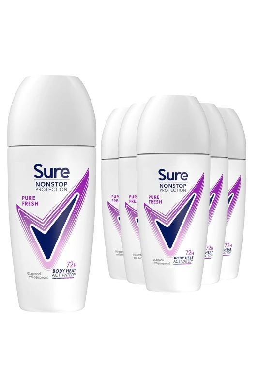 Image of Sure Women Motion Sense 'Deodorant Roll on' 72H, Pure Fresh, 6x50ml White female