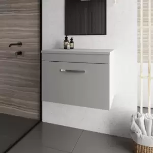 Image of Nuie - Athena Wall Hung 1-Drawer Vanity Unit and Worktop 600mm Wide - Gloss Grey Mist