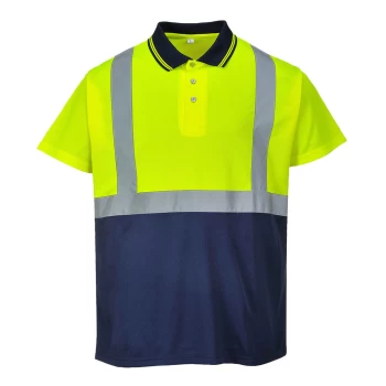 Image of Portwest Mens Two Tone Class 1 Hi Vis Polo Shirt Yellow / Navy 2XL