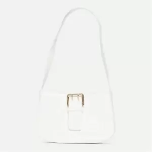 Image of Missguided Buckle Detail Mock Croc Shoulder Bag - White