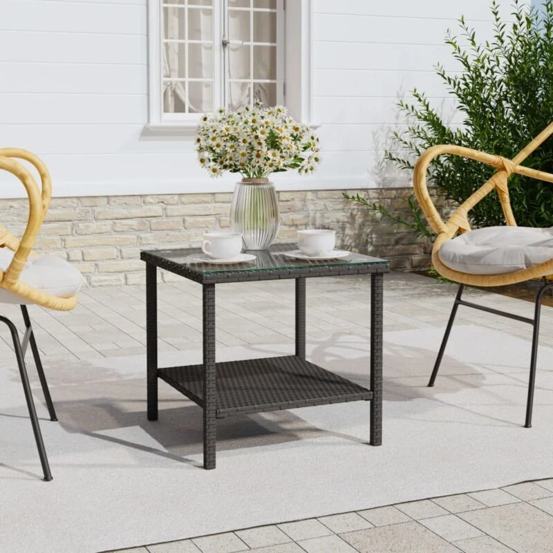Image of VIDAXL Side Table Black 45x45x45cm Poly Rattan and Tempered Glass Vidaxl 8720845679033