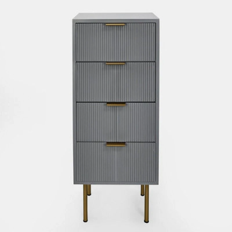 Image of OHS OHS Ribbed Bedside Table Modern Bedroom 4 Draw Office Nightstand in Light Grey Light Grey One Size Unisex 5027434212804