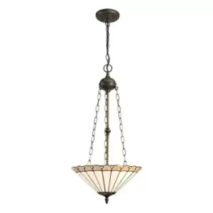 Image of 3 Light Uplighter Ceiling Pendant E27 With 40cm Tiffany Shade, Grey, Crystal, Aged Antique Brass - Luminosa Lighting