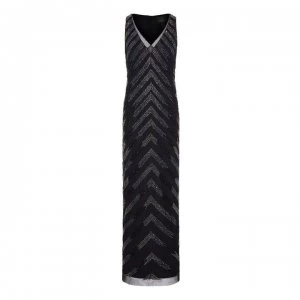 Image of Adrianna Papell Beaded V Neck Dress - Black/ Gunmetal