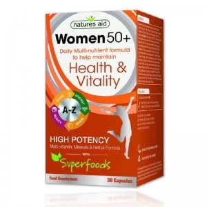 Image of Natures Aid Women 50+ Health & Vitality High Potency Multi-Vitamins & Minerals - 30 Capsules