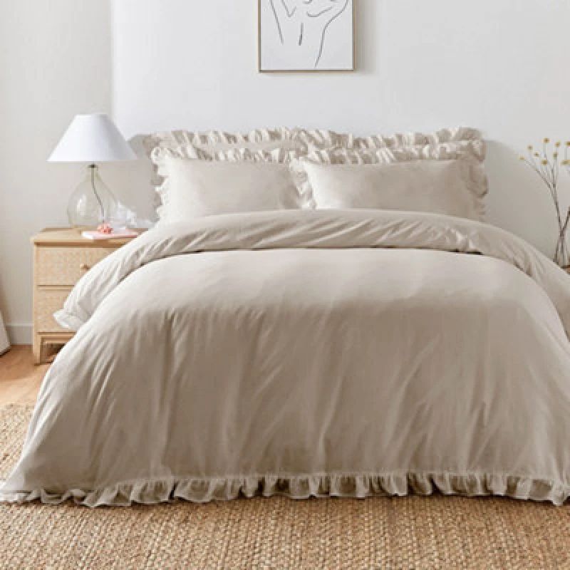 Image of Appletree Cassia Frill 100% Cotton Relaxed Look Natural Duvet Cover Set