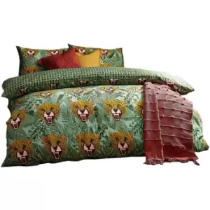 Image of Untamed Cheetah Duvet Cover Set (Single) (Green) - Furn