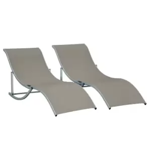 Image of Outsunny Set of 2 S-shaped Foldable Lounge Chair Sun Lounger Reclining Outdoor Chair for Patio Beach Garden Light Grey