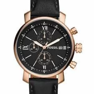 Image of Fossil Men Rhett Chronograph Black Leather Watch
