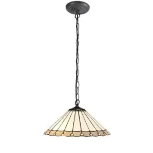 Image of 1 Light Downlighter Ceiling Pendant E27 With 40cm Tiffany Shade, Grey, Crystal, Aged Antique Brass - Luminosa Lighting