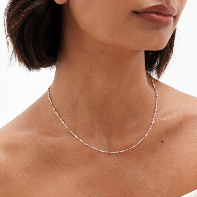 Image of Simply Silver Sterling Silver 925 Twist Ball Chain Necklace Hoop Earrings One Size Silver 42997511000