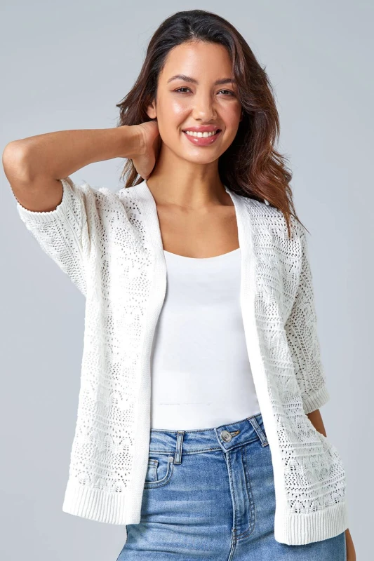 Image of Roman Womens Stitch Detail Knit Cardigan in Ivory Size: 18 Ivory Female 18
