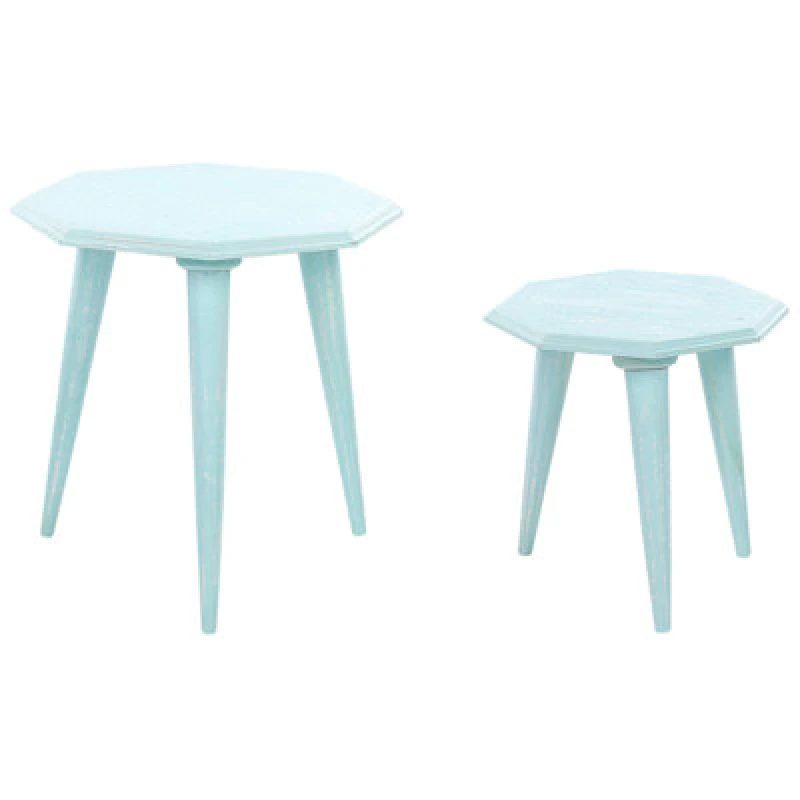 Image of Beliani Set Of 2 Side Tables Kanri Light Blue