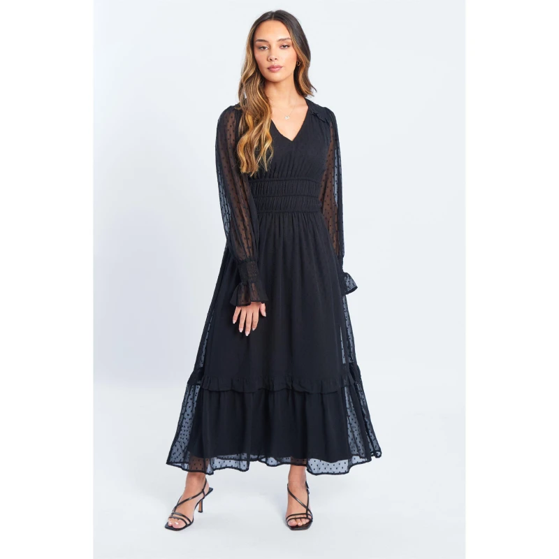 Image of Be You Dobby Midi Dress Womens - Black 8