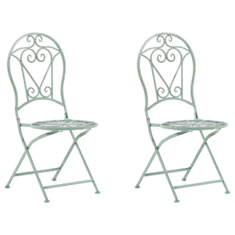 Image of Beliani Set Of 2 Garden Chairs Trento Metal Light Green