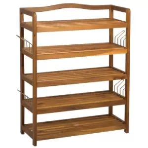 Image of Homcom 5 Tier Shoe Rack Acacia Wood With Hooks Entryway Bedroom Teak