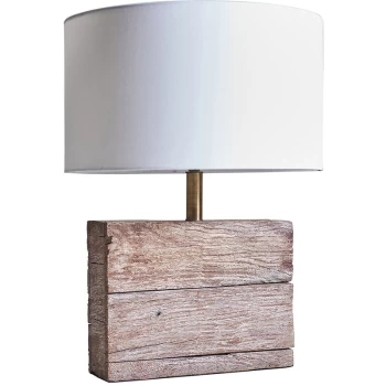 Image of Natural Rustic Wood Table Lamp with Drum Lampshade - White