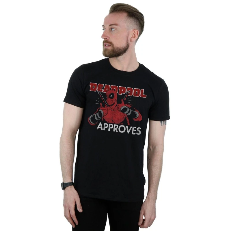 Image of Marvel Marvel Men Deadpool Approves T-Shirt in Black Size: Small Black S Male 5059308625670