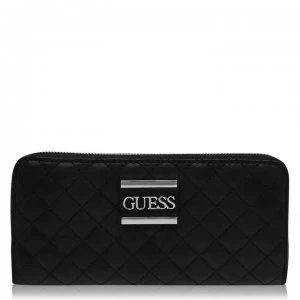Image of Guess Guess Logo Zip Around Kamryn Quilted Purse - BLACK BLA