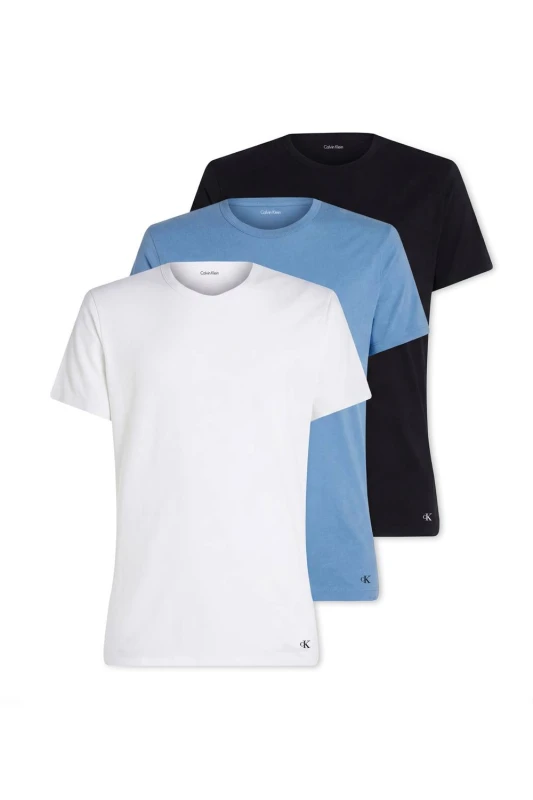 Image of Calvin Klein Mens S/S Crew Neck 3Pk Black W Blue Descent Size: Large Blue Male L